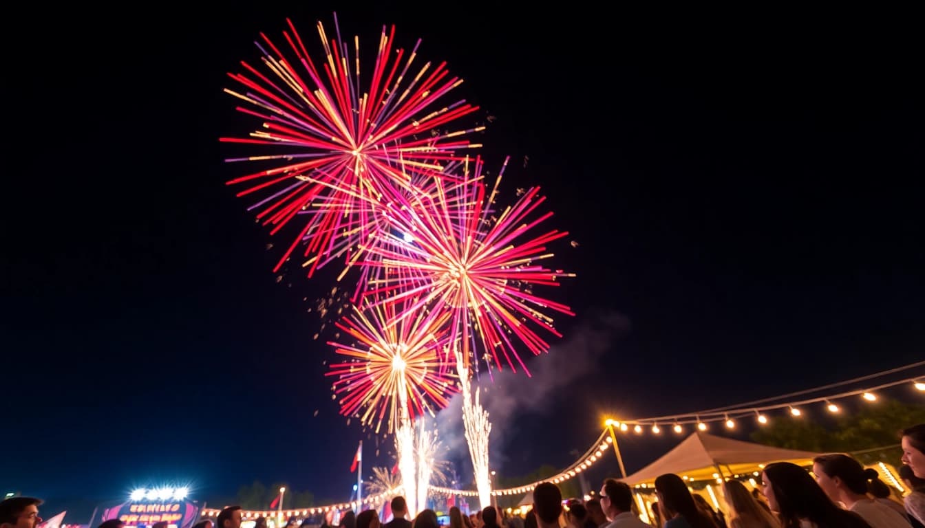 Stunning fireworks for sale illuminating a night sky, creating a festive atmosphere.