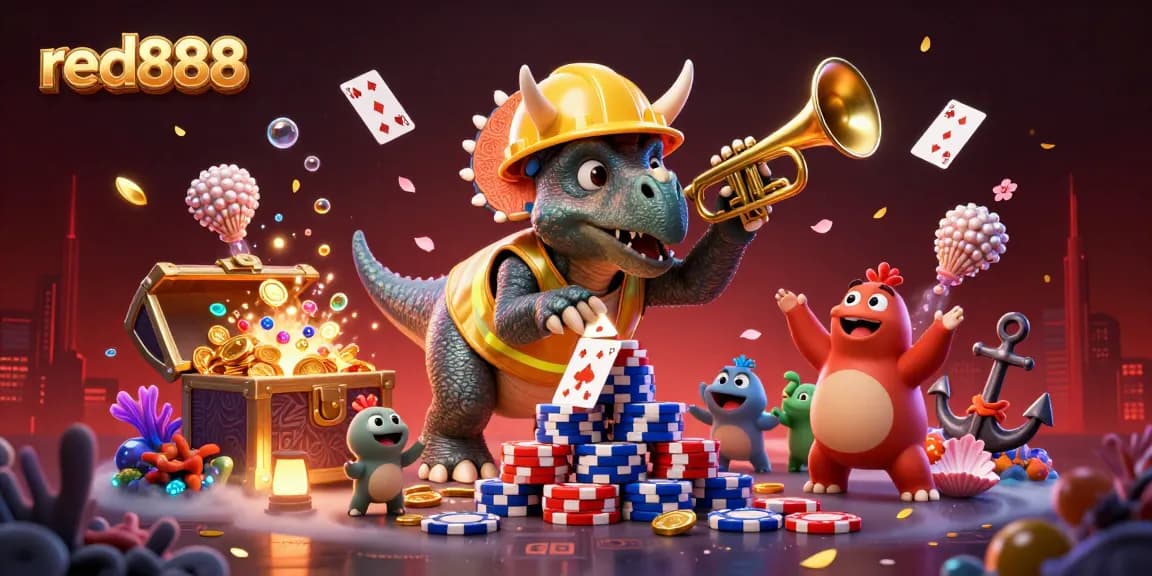 Experience exciting gaming action at red888 with vibrant characters and sparkling casino elements.