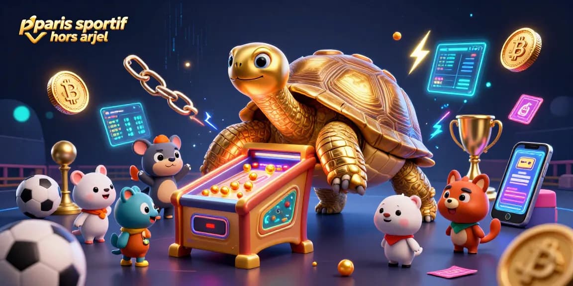 Pariez sur paris sportif hors arjel avec une tortue dorée animée dans un casino coloré.