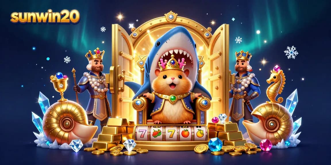 Experience the excitement of sunwin20 with a golden hamster king, treasures, and vibrant casino elements.