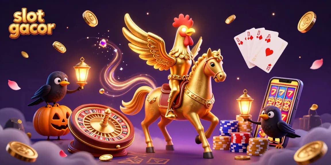 Play exciting slot gacor games amid a vibrant, enchanting casino scene featuring dynamic characters and rich visuals.