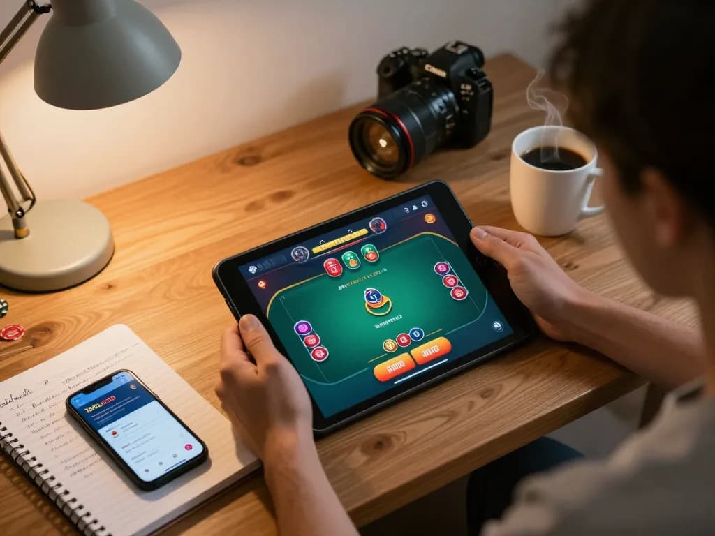 Engaging in online poker with the 789club app on a tablet in a cozy home setting.
