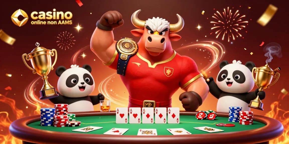 Scena coinvolgente che mostra il casino online non AAMS con personaggi vivaci che celebrano una vittoria al poker.