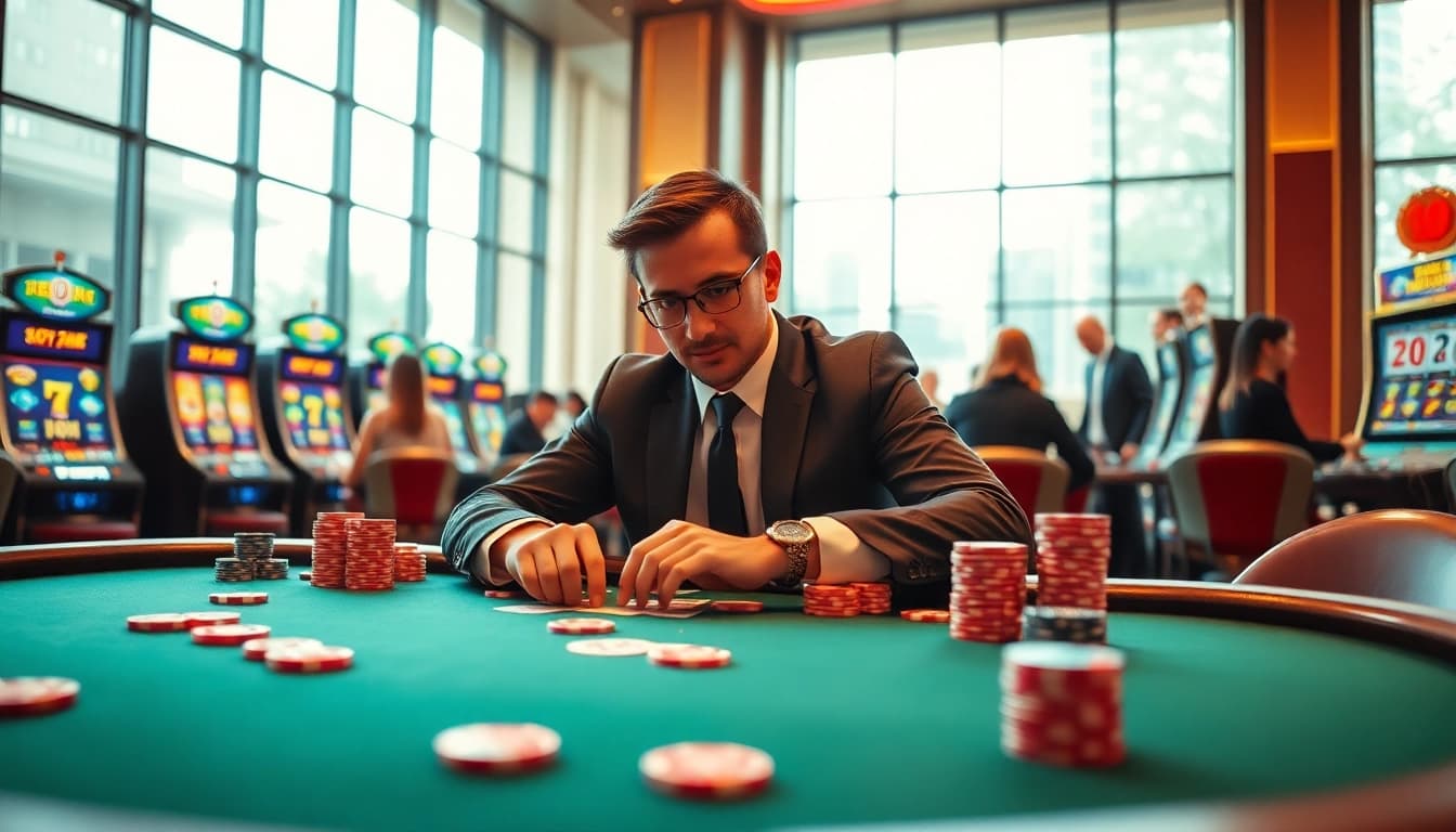 Experience the best payout online casino UK with an enticing gambler at a lively gaming table.
