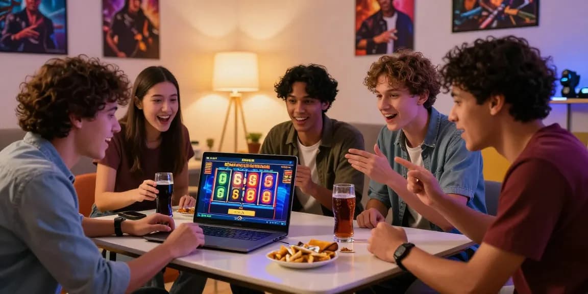 Exciting online gaming scene demonstrating deposit pulsa tanpa potongan with friends strategizing over a laptop in a cozy living room.