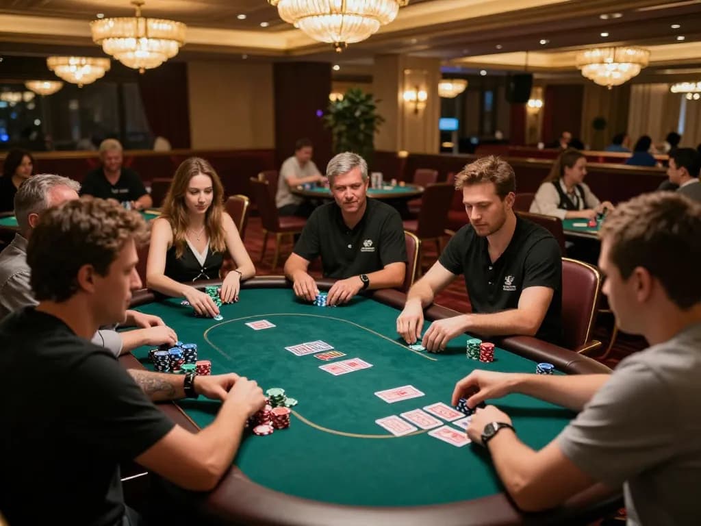 Engaged players at TR88 trang chủ poker table placing bets during an intense game.