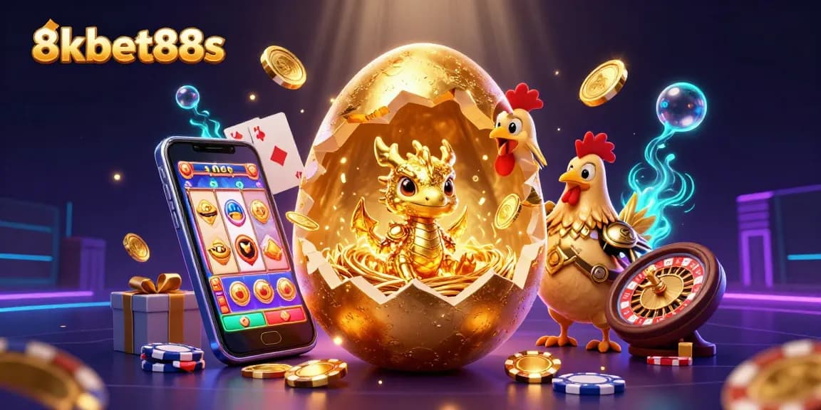 Experience thrilling wins with 8kbet88s, showcasing a golden dragon surrounded by vibrant casino games.