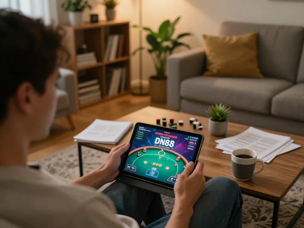 Engaging in DN88 đăng nhập while enjoying online poker in a cozy home setup