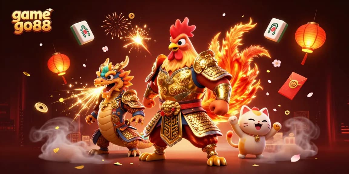 Engage in thrilling gameplay with game go88 featuring cartoon warriors and festive game elements.
