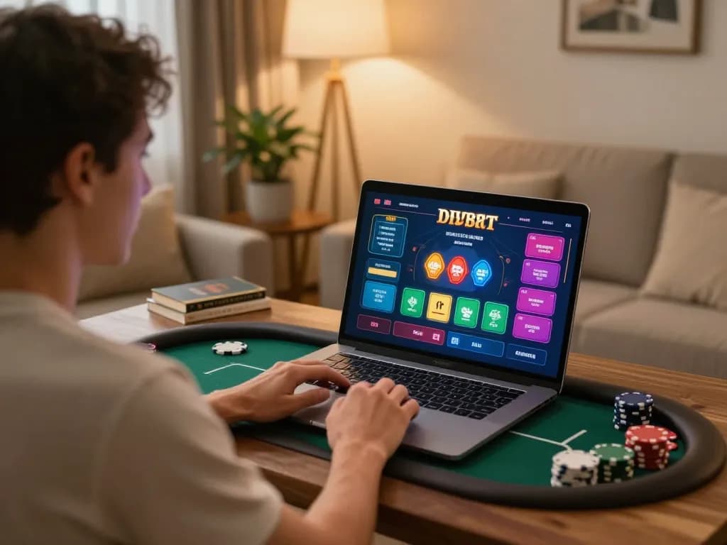 Player engaging with 789bet online casino at home, showcasing a live dealer game and cozy ambiance.