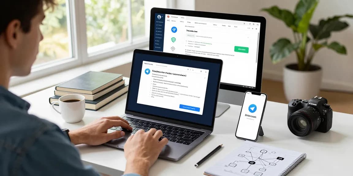 Resolving telegram china fix error at a modern workspace with laptop and troubleshooting guides.