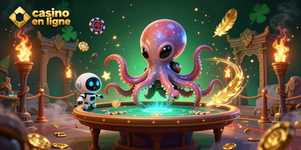Joignez-vous à un octopus alien au poker dans un casino en ligne coloré.