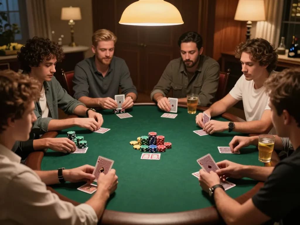 cm88 players engaging in intense poker gameplay at home, showcasing strategy and camaraderie.