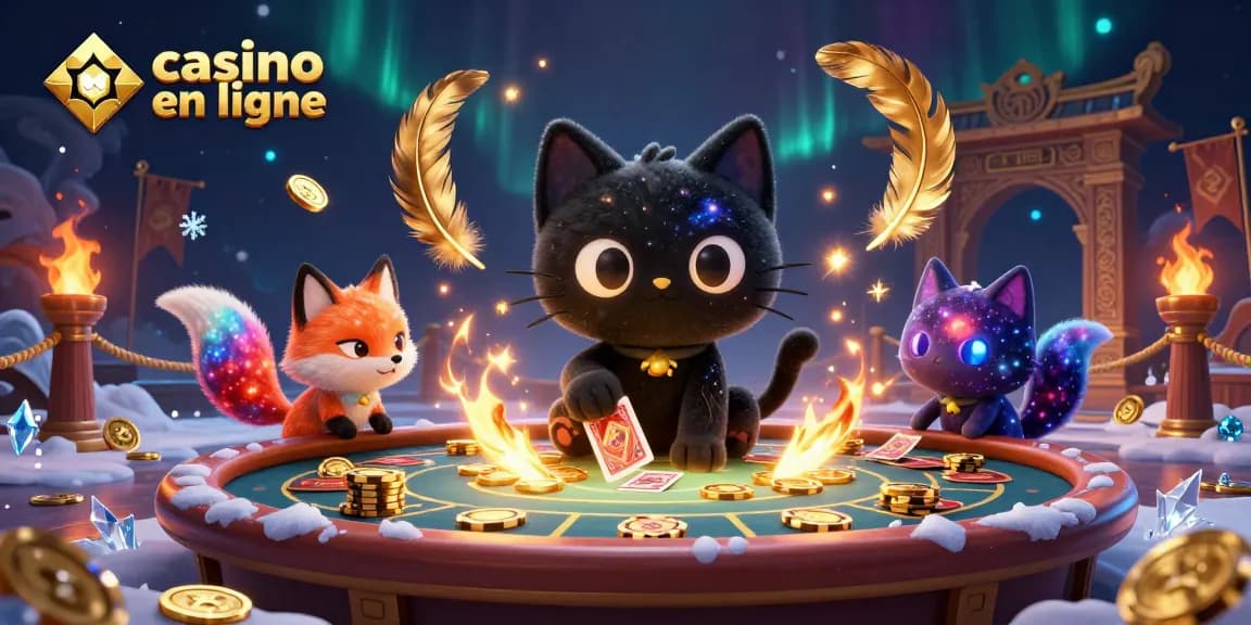 Profitez d'une expérience de casino en ligne avec une illustration captivante du chat noir de trou noir attirant des jetons dorés.