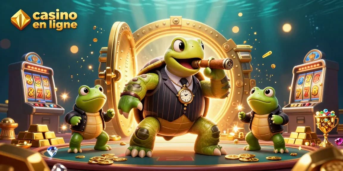 Casino en ligne : un monstre marin en costume entouré de trésors et lumières scintillantes.