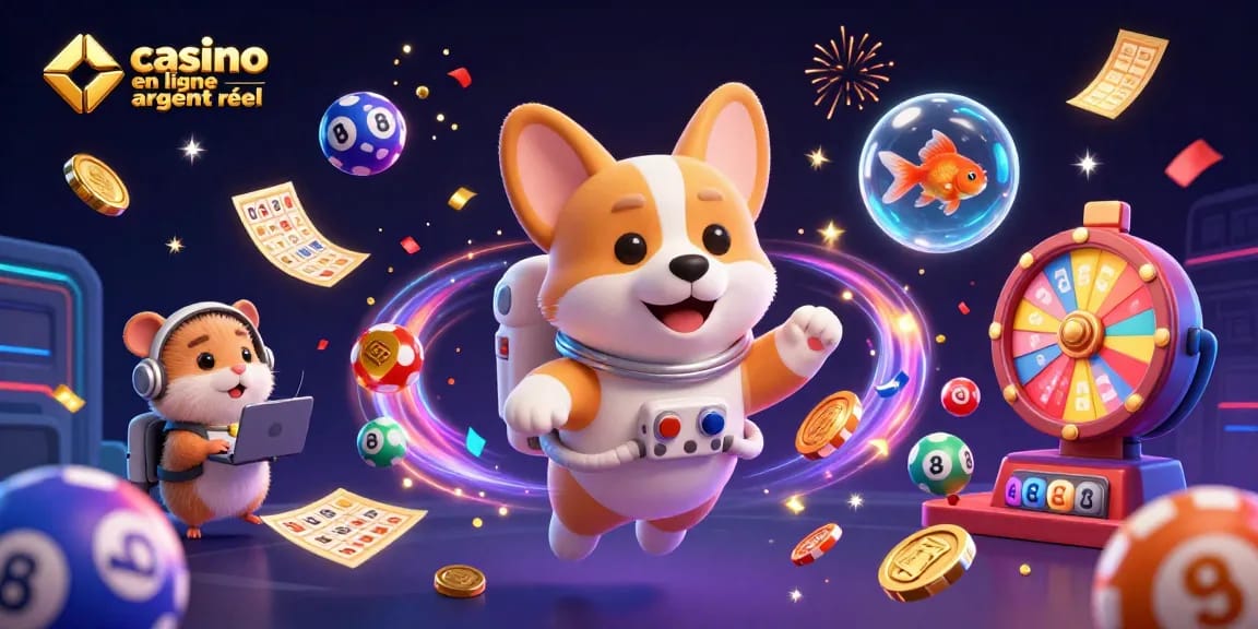 Le casino en ligne argent réel offre des jeux passionnants, illustré par un corgi astronaute flottant.