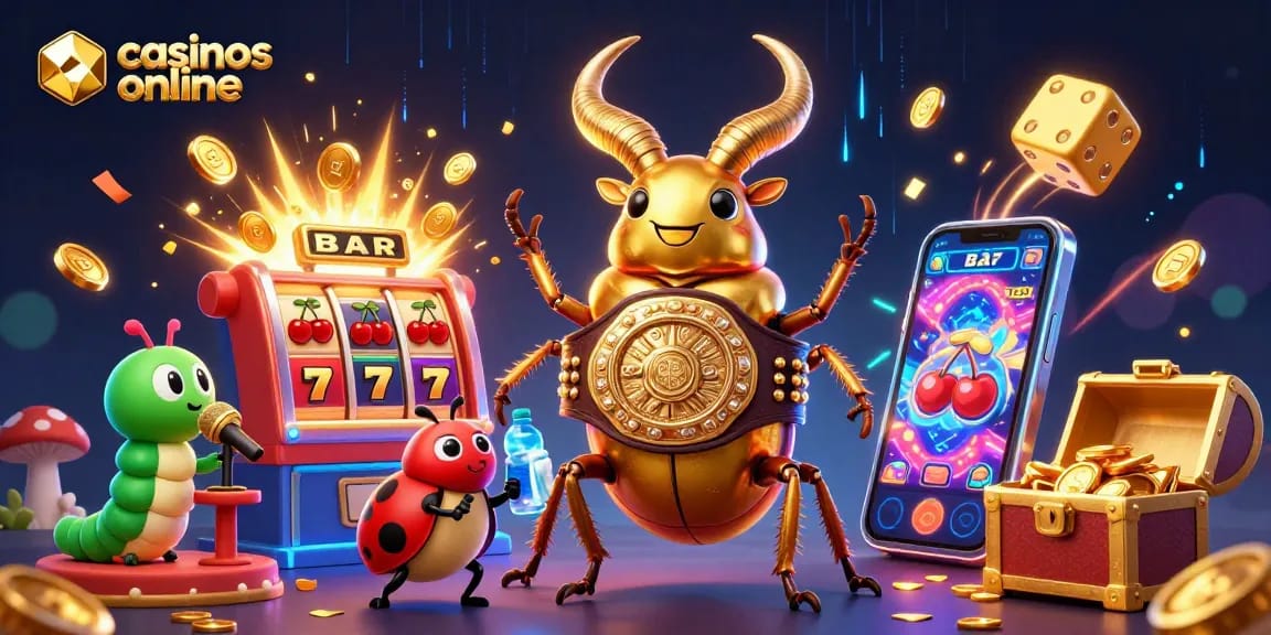 Juega en los mejores casinos online con tragamonedas y jackpots deslumbrantes en una ilustración vibrante.