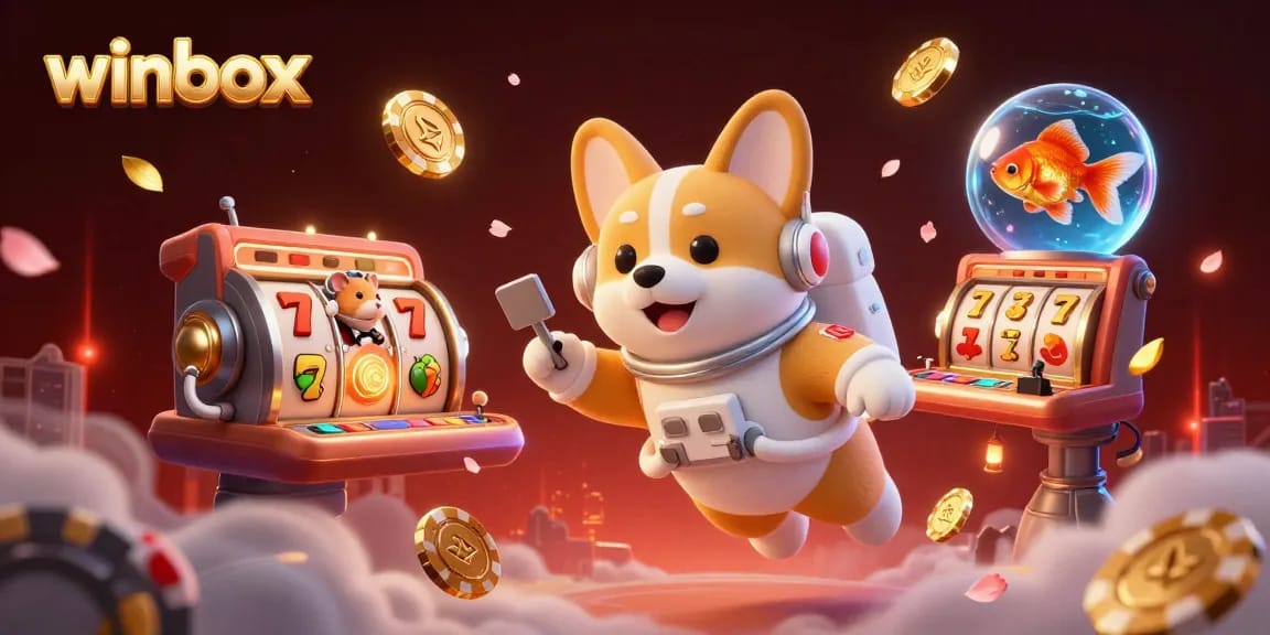 Experience thrilling wins at winbox with vibrant 3D casino elements and joyful characters.