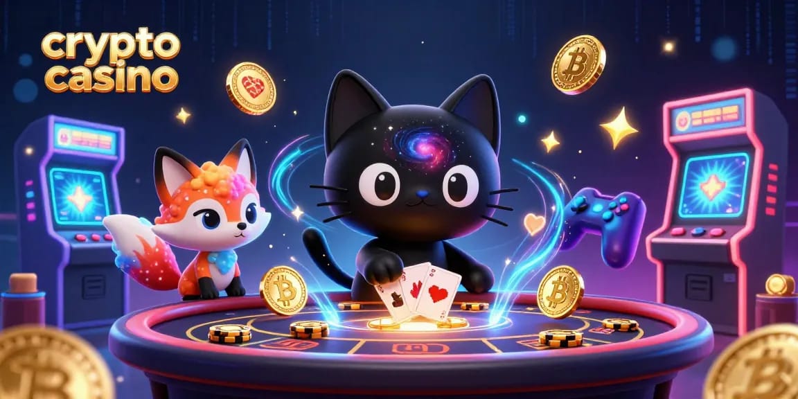 Giocare al crypto casino con un gatto e una volpe cosmic mentre attraggono fiches virtuali.