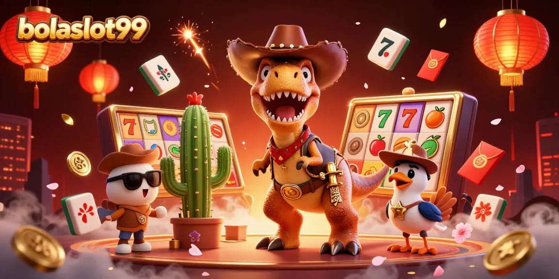 Watch bolaslot99’s colorful T-Rex and friends celebrating big wins in a dazzling casino scene.