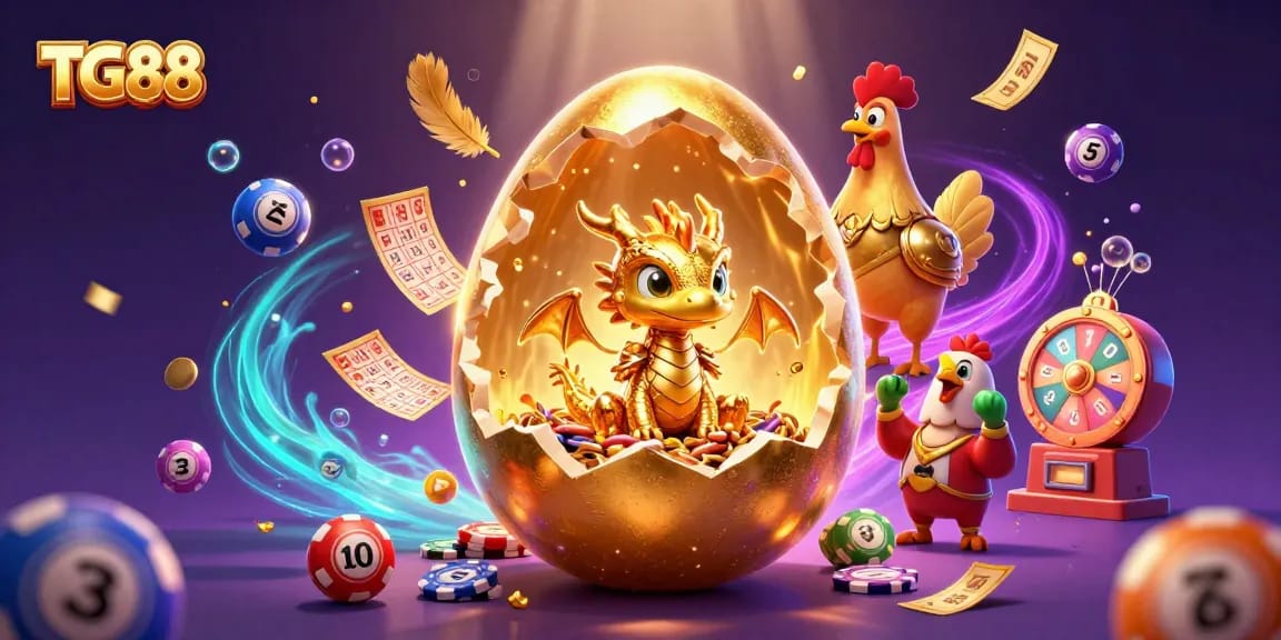 Experience thrilling winnings at TG88 with a majestic dragon guarding golden poker chips amid vibrant gaming elements.