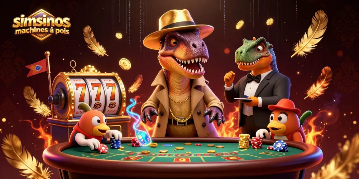 Découvrez les machines à sous Simsinos avec des personnages dynamiques dans un casino animé.