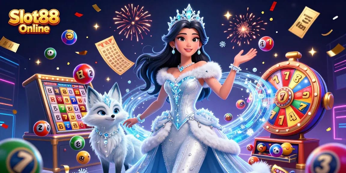 Mainkan Slot88 Online dengan visual menarik dari gulungan jackpot dan karakter berwarna-warni.