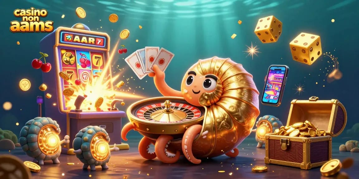 Giocatori in un casino non AAMS con jackpot esplosivi di monete e un nautilus che gira la roulette.