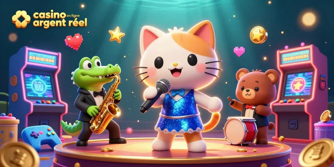 Jouez au casino en ligne argent réel avec des scènes captivantes de personnages animés comme un chat jazz et un crocodile saxophoniste.