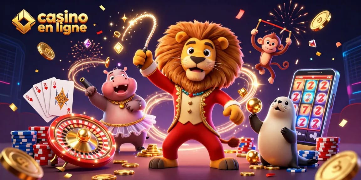 Plongez dans l'univers du casino en ligne avec un lion maître de cérémonie aux côtés de ses acolytes ludiques.