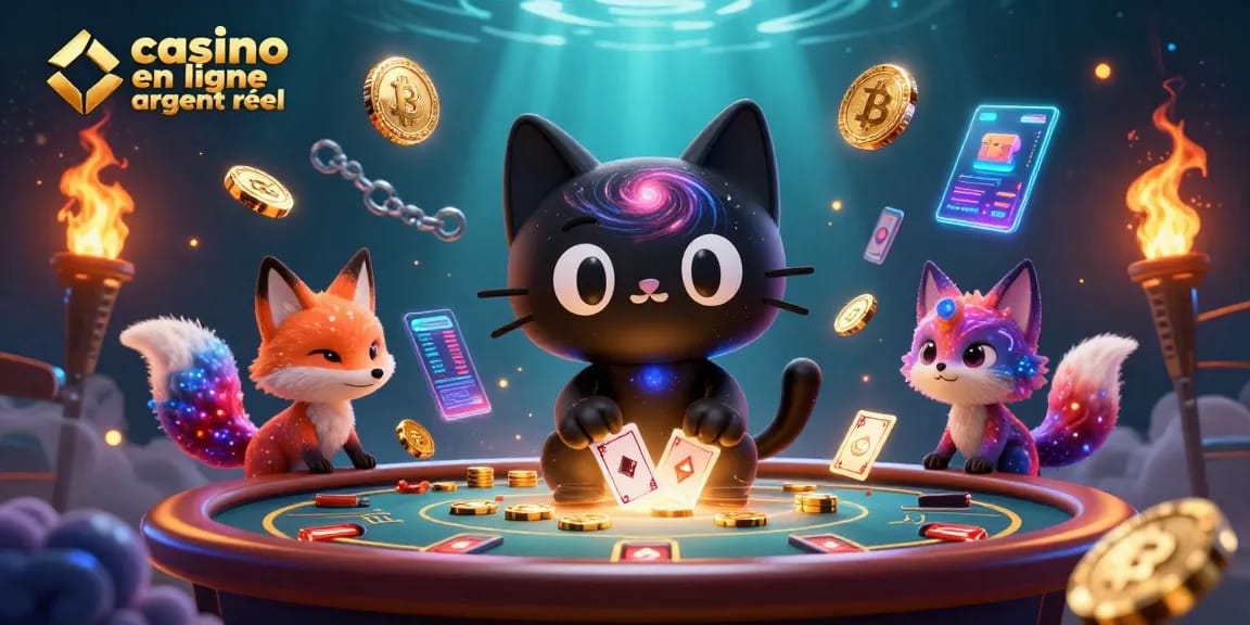 Placement de jetons d'argent réel au casino en ligne argent réel avec un chat cosmique.
