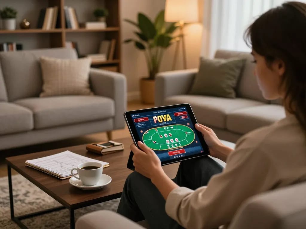 O8 online casino gaming experience on a tablet with strategy notes on the table