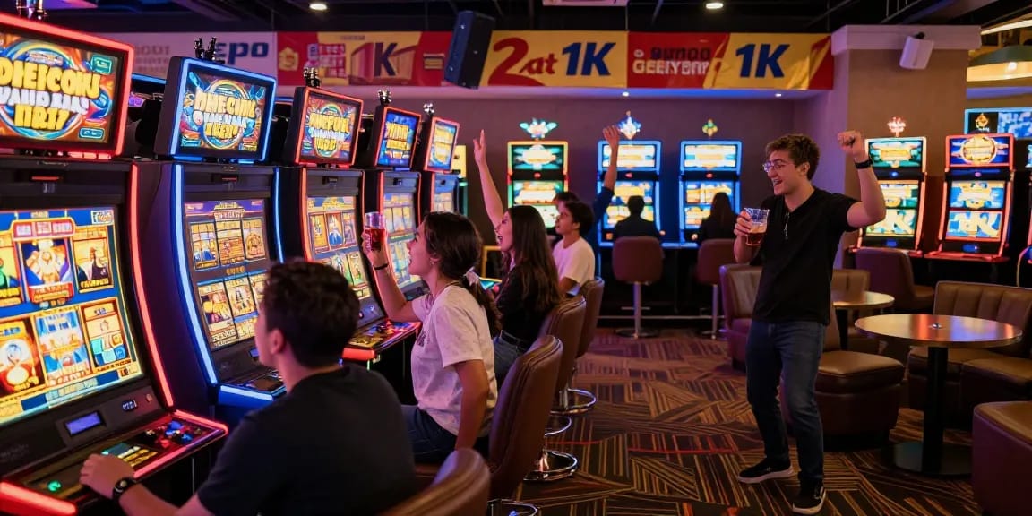 Exciting gaming scene showcasing players enjoying slot depo 1k machines in a vibrant casino atmosphere.