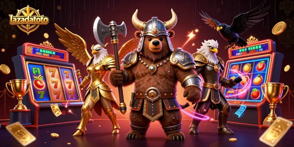 Engage in exhilarating gameplay with lazadatoto's Viking bear and stunning visuals in this epic casino scene.