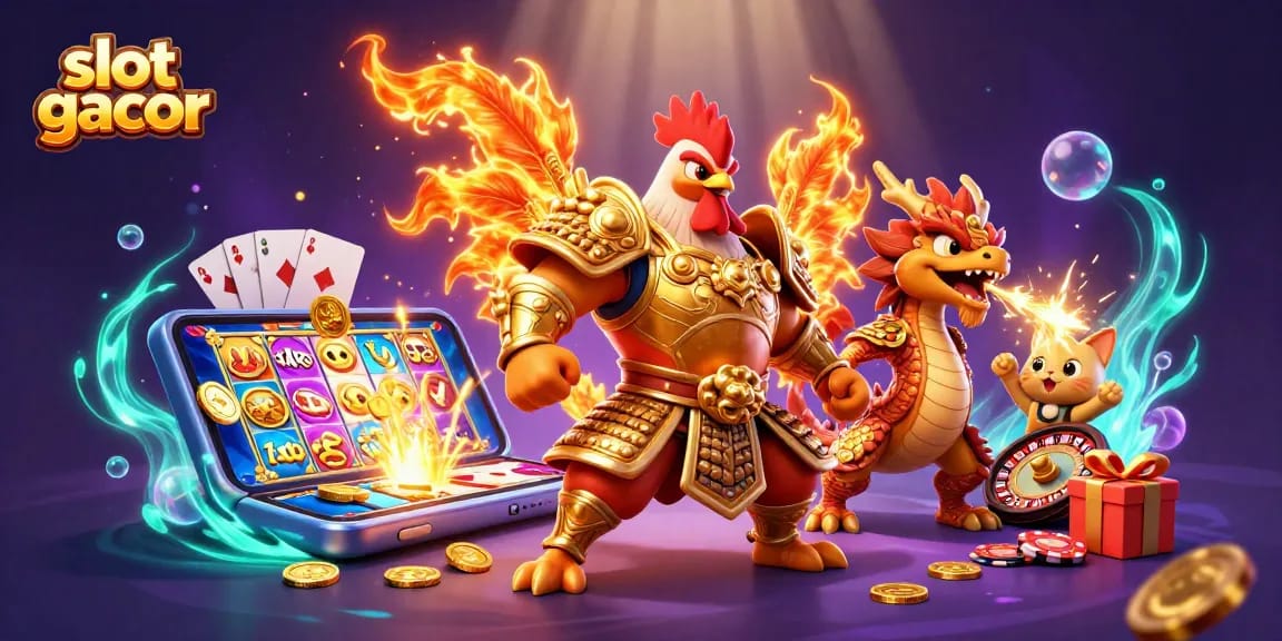 Menang slot gacor dengan ayam jantan berperang bercahaya dan naga kecil bersemangat!