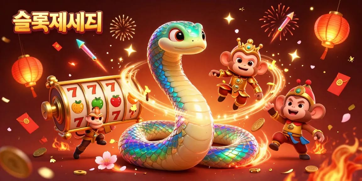슬롯사이트에서 3D 슬롯 게임을 즐기며 행운의 상징이 가득한 장면