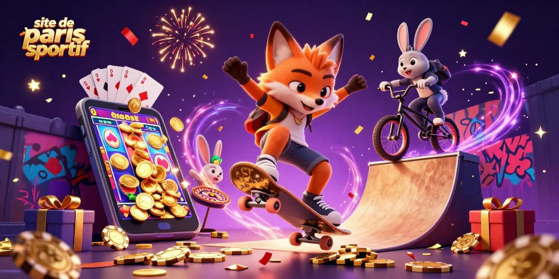 Faites un pari gagnant sur le site de paris sportif avec un renard faisant un kickflip.