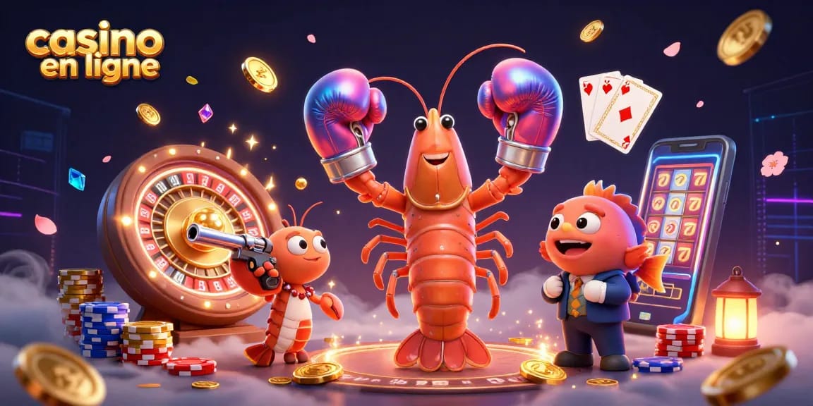 Illustration dynamique représentant un casino en ligne, avec des créatures marines et des éléments de jeu captivants.