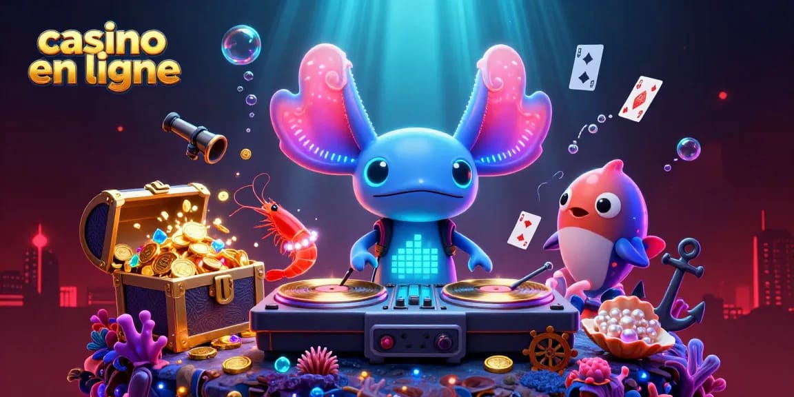 Profitez de l'univers captivant des jeux de casino en ligne avec une illustration dynamique d'animation sous-marine.