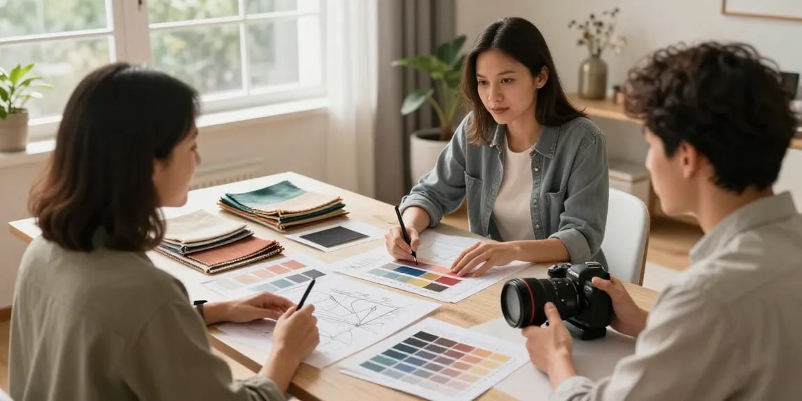 Dalam https://decorserene.com/privacy-policy/, sesi konsultasi desain interior dengan desainer profesional dan klien di ruang yang terang dan nyaman.