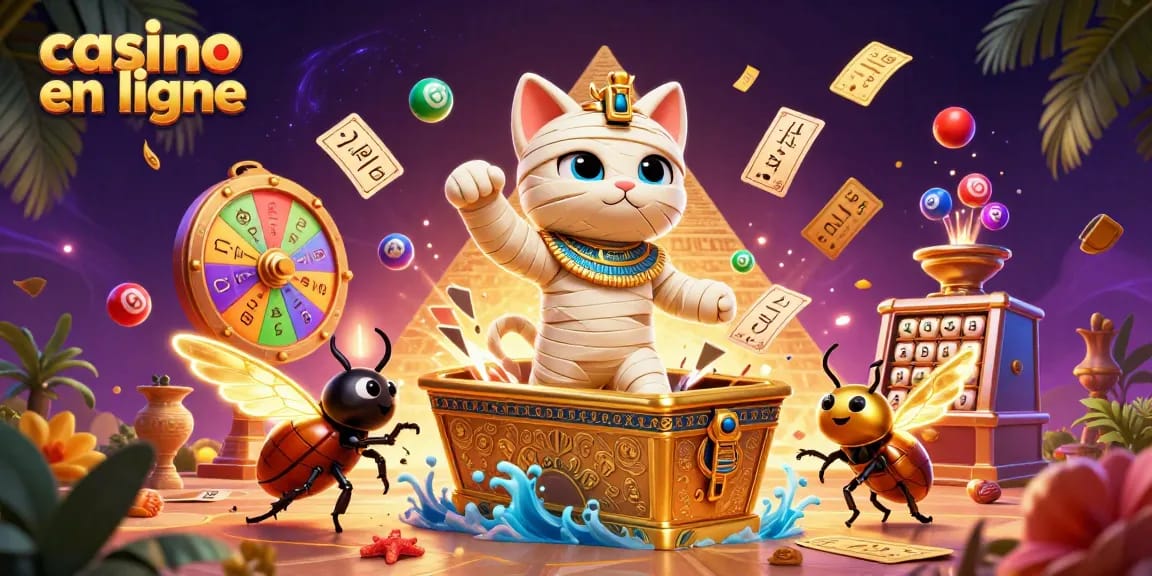 Plongez dans le monde du casino en ligne avec cette illustration 3D captivante et colorée.