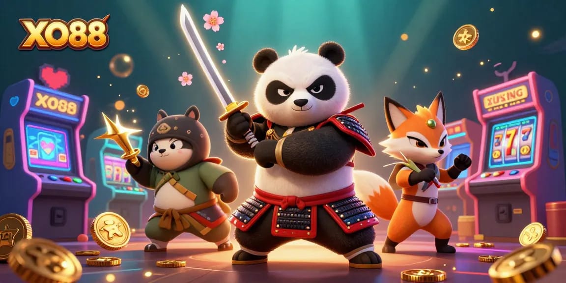 Experience thrilling wins with XO88 featuring a samurai panda and arcade elements