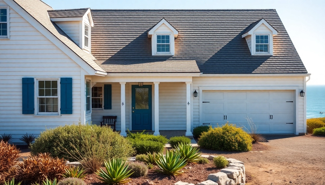 Cape Cod homes showcasing a charming exterior with an attached garage and coastal landscape.