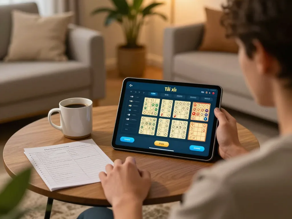 Engaging gameplay with app tài xỉu online on tablet in a cozy home setting.