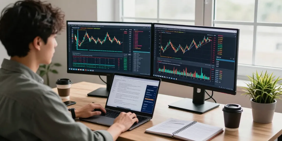 Trader analyzing market trends and automated trading with MetaTrader 5 in a modern workspace.