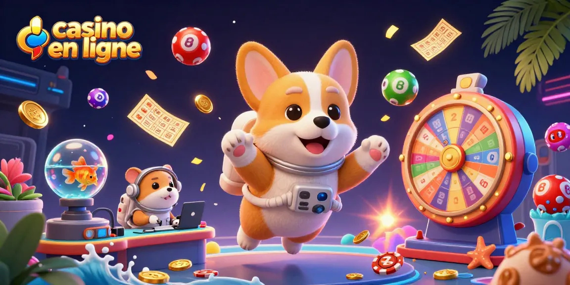 Revivez l'excitation d'un casino en ligne avec un corgi astronaute flottant et des balles de loterie.