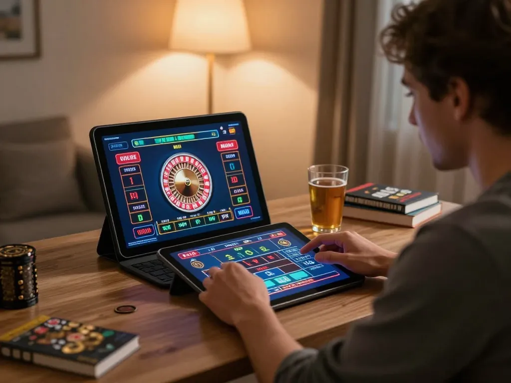 Engaging in online gaming at LC88 with a live dealer setup while analyzing strategies.