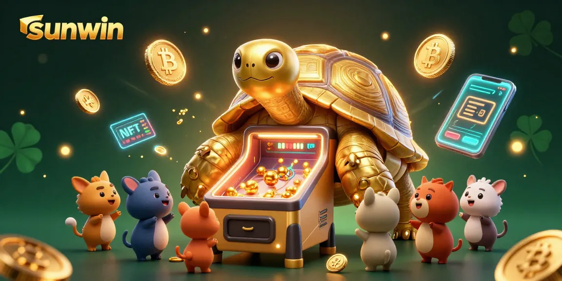 Experience sunwin's vibrant casino fun with a golden tortoise playing exciting games.