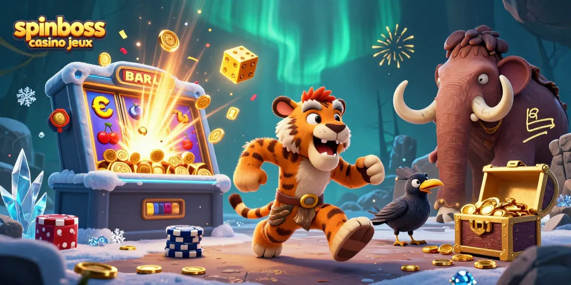 Vivez l'excitation des jeux SpinBoss avec cette illustration dynamique, machines à sous, live et jackpots!