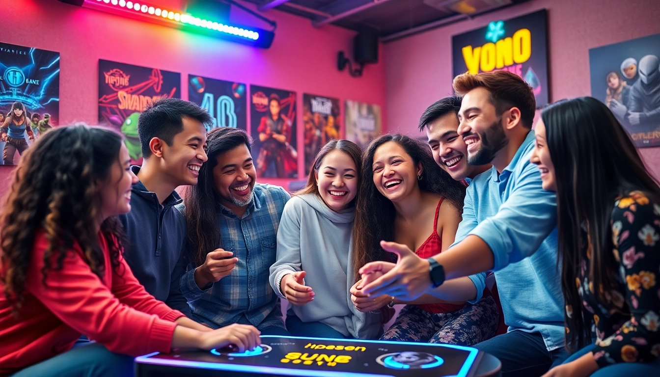 Players enjoying the yono game on a lively gaming night, displaying excitement and teamwork.